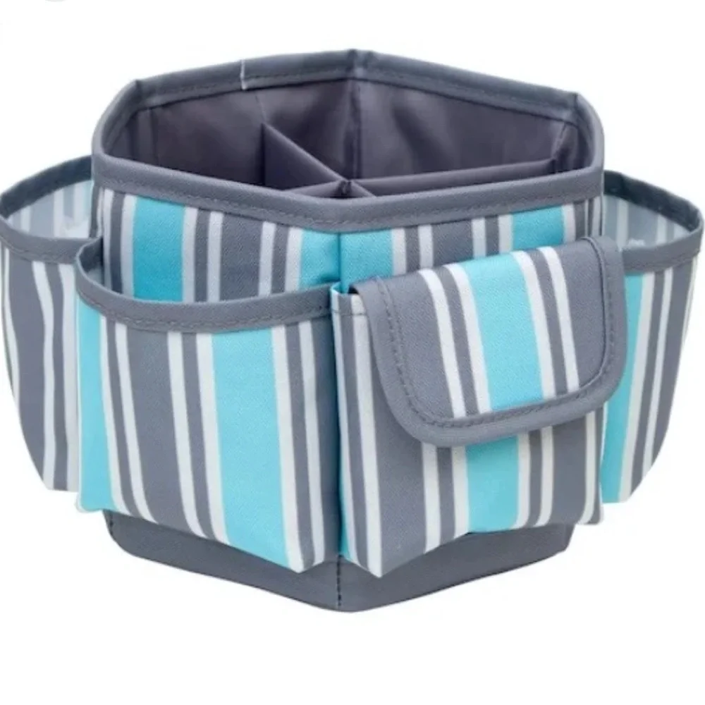 Striped Gray and Teal Organizer Bag